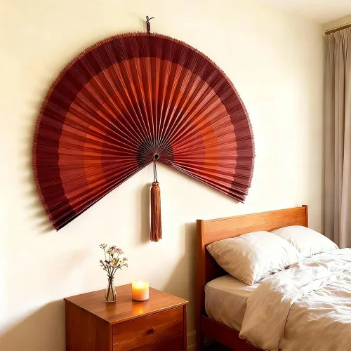 Miniatura 8 de ChumDecor Abanico de bambú para decoración de pared, decoración de abanicos de pared chinos japoneses, cabecero colgante bohemio, ventilador