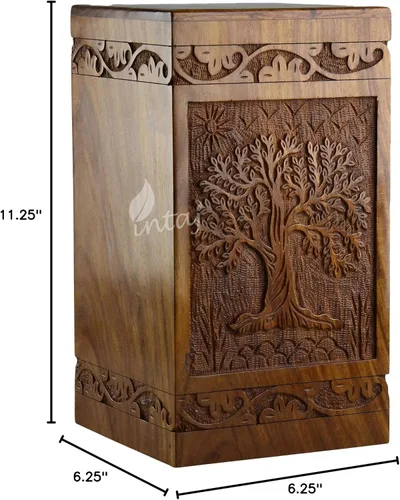 Miniatura 10 de Urna de cremación de madera tallada a mano para cenizas humanas, diseño de árbol de la vida, capacidad de 250 libras, adecuada para hombres y Árbol