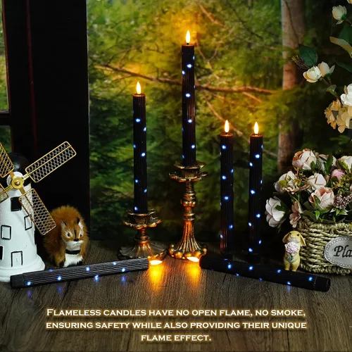 Miniatura 6 de kakoya Velas cónicas sin llama de cera real con temporizador remoto, 6 velas cónicas que funcionan con pilas, velas LED de 9.6 pulgadas con cuerda