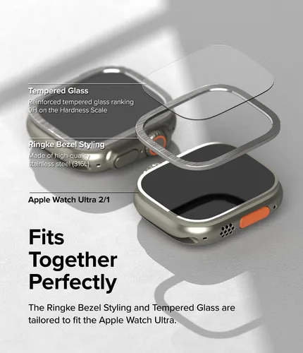Miniatura 4 de Ringke Protector de pantalla compatible con Apple Watch Ultra 2 y diseñado para Apple Watch Ultra, protector de vidrio templado con marco de acero