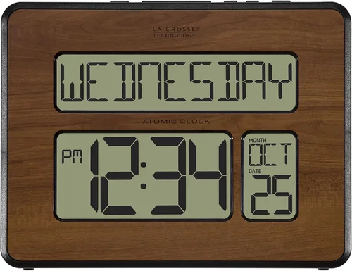 La Crosse Technology 513-1419-WA-INT Reloj con calendario digital completo atómico, grande, nogal, 9.84 pulgadas de largo x 1.14 pulgadas de ancho x