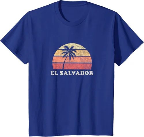 Miniatura 53 de El Salvador Vintage 70s Retro Throwback Design Camiseta, Azul