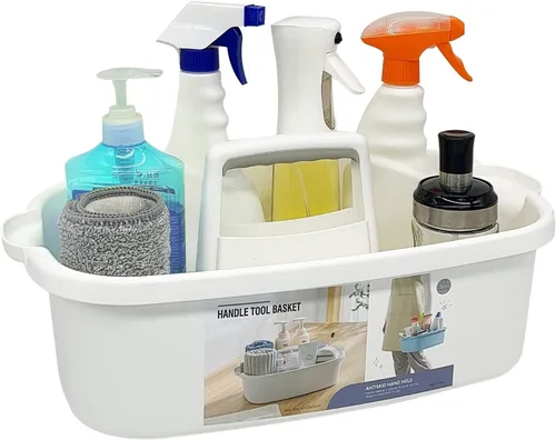 Miniatura 13 de Goderewild Organizador de limpieza de plástico multiusos con asa, organizador de ducha, cesta de almacenamiento, bolsas portátiles para suministros