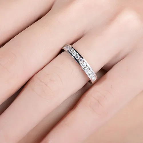 Miniatura 6 de Anillos de eternidad de moissanita, anillos de boda, color D, claridad VVS1, redondo, corte brillante, plata de ley 925, 56 piedras, anillos