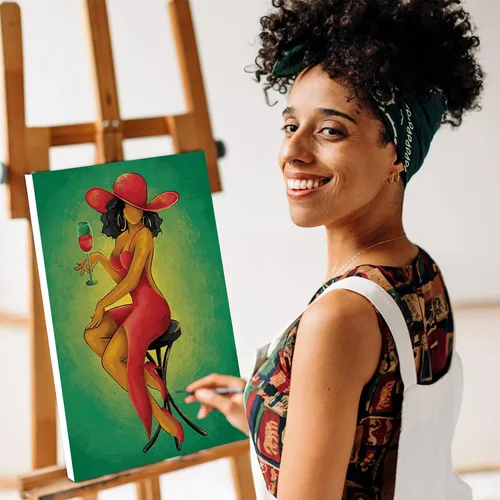 Miniatura 4 de Nuberlic Paquete de 4 pinturas elegantes de 8 x 10 pulgadas, lienzo predibujado para pintar para adultos Afro Queen sorbo y pintura, recuerdo