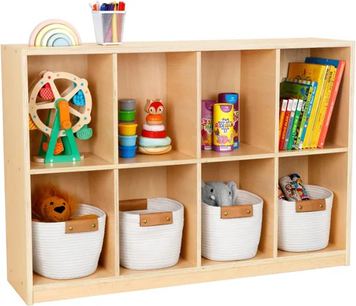 OOOK - Gabinete de almacenamiento de madera con 8 compartimentos en forma de mochila - Organizador de juguetes para niños - Estantería para aula,