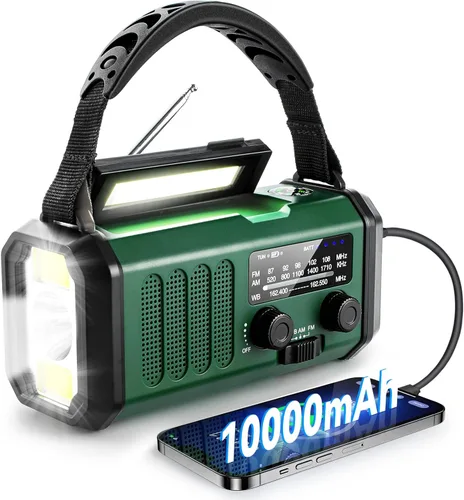 Radio meteorológica de emergencia NOAA, la mejor batería portátil de 10000 mAh, manivela, radios de viento AM/FM alimentadas por energía solar,