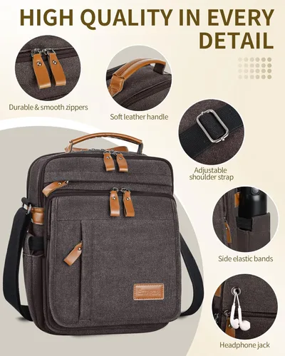 Miniatura 6 de ESTARER 13-13.3 Bolsa de portátil para hombres, bolsa de mensajero vertical para Mac neo/air/pro de 13-13.6 '' bolsa de hombro lona resistente al