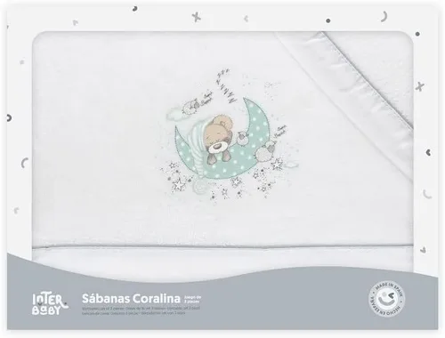 Miniatura 3 de Interbaby Coralina - Juego de sábanas blancas y verdes para capazo y cochecito