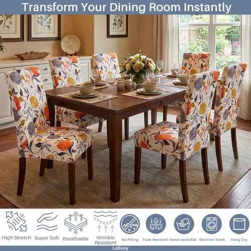 Miniatura 2 de Fundas para sillas de comedor, juego de 6 unidades, fundas elásticas y suaves para sillas Parson, lavables y removibles, con elástico para un ajuste
