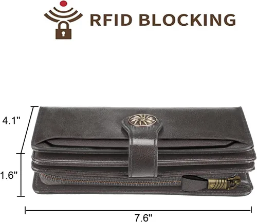 Miniatura 4 de Travelambo Billetera para mujer de gran capacidad con bloqueo RFID de cuero genuino