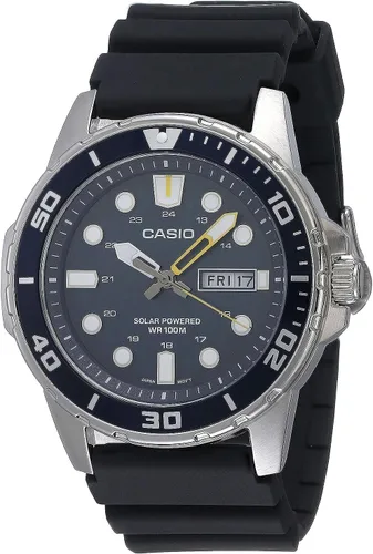 Casio Serie MTPS110 | Reloj analógico unisex | 100M WR | Caja de acero inoxidable | Análogo de 3 manecillas (HR, Min, SEC) | Indicación de la fecha