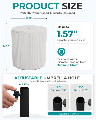 Miniatura 2 de SERWALL Outdoor Round Umbrella Side Table, 3-in-1 Ice Bucket & Side Table & Storage Box, Multi-Functional Use for Porch/Patio/Poolside, Beige