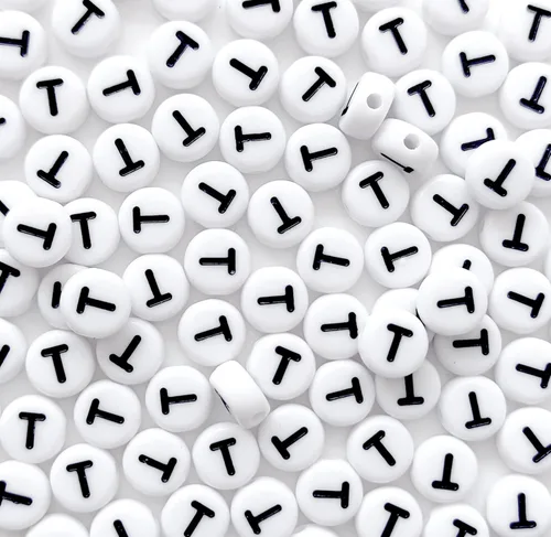 Miniatura 27 de 100 cuentas de letras acrílicas del alfabeto para hacer joyas, cuentas redondas blancas de la letra R para hacer pulseras, collares, llaveros, 0Flat