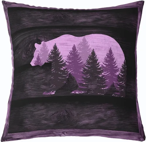 Miniatura 10 de Cartoon Bear Pillow Cover Cute Wild Animal Paw Print Cushion Cover for Kids Boys Girls Teens Jungle Pine Trees Silhouette Cabin Pillow Case for