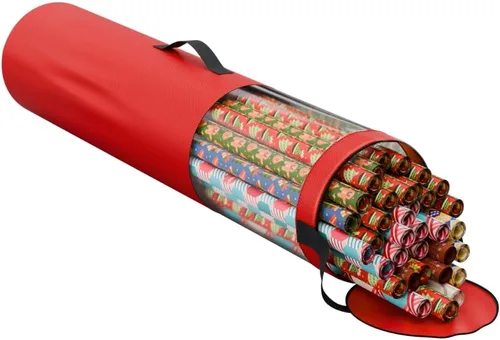 ProPik Bolsa de almacenamiento de papel de regalo, organizador de papel de regalo de Navidad, almacena hasta 24 rollos de 40 pulgadas, poliéster Rojo