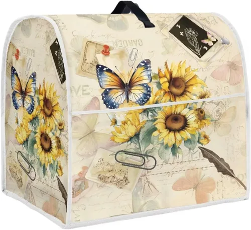 UNICEU Protector de cubierta de batidora de soporte de cocina con estampado retro de mariposa de girasol, con mango superior, cubierta de polvo para