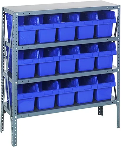 Miniatura 581 de Quantum QSBU-245BK Heavy Duty Shelving Unit with (7) Shelves and (24) QUS245 Black Bins for Garage Warehouse Storage Distribution 400 lb Load