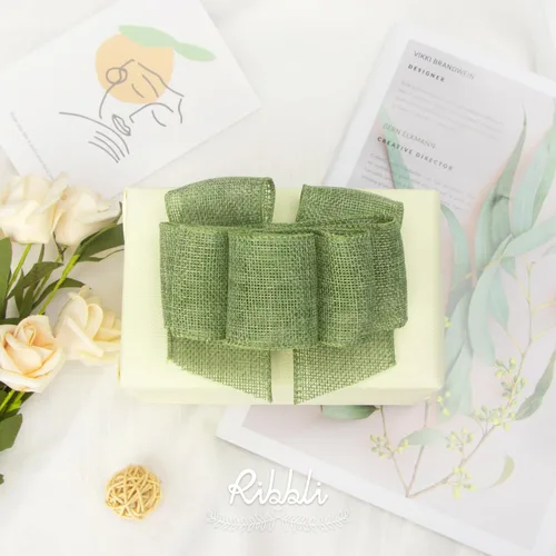 Miniatura 4 de Ribbli Cinta con alambre de arpillera verde salvia/musgo primaveral, 2 pulgadas x 10 yardas continuas, cinta de borde con alambre para lazo grande