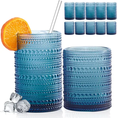 Miniatura 11 de Hobnail - Juego de 12 vasos para beber, vasos vintage de 11.8 oz y juego de vasos de cóctel de 10 oz, vasos de vidrio en relieve para cocina