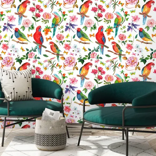 Miniatura 5 de Papel tapiz de 24 x 118 pulgadas de ancho, diseño floral de peonía y pájaro, papel tapiz de hojas de vinilo extraíble, autoadhesivo de mariposa