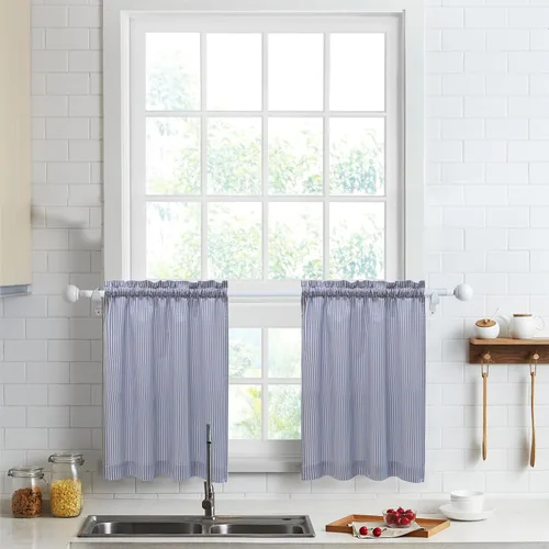Miniatura 13 de Cortinas de nivel de algodón July Joy de 24 pulgadas de largo, cortinas de cocina de estilo rústico, bolsillo para barra para ventana pequeña
