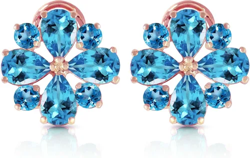 Miniatura 3 de Galaxy Gold GG Pendientes de clip francés, topacio azul, flor de oro rosa de 14 quilates