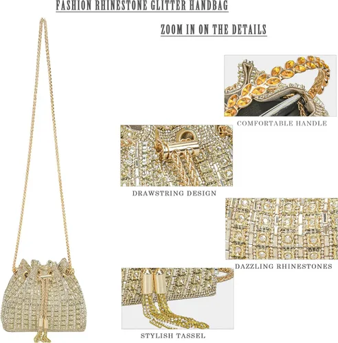 Miniatura 3 de Bolso de noche con diamantes brillantes para mujer, bolso de mano con diamantes de imitación para fiesta, baile de graduación, cóctel