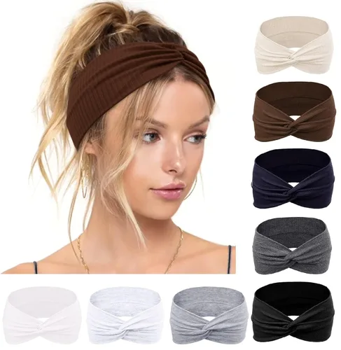 Miniatura 12 de Huachi Diademas turbantes para mujer, bandas anchas para la cabeza, moda de otoño, bandas elásticas gruesas y bohemias antideslizantes para niñas