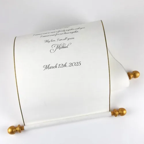 Miniatura 3 de Pergamino personalizado de letras en papel pergamino crema de 8 x 20 pulgadas con detalles dorados, hecho a mano en los Estados Unidos