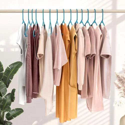 Miniatura 6 de Perchas de plástico para ropa, paquete de 20 unidades, ganchos de plástico azules, son perfectas para colgar abrigos y ahorrar espacio en general