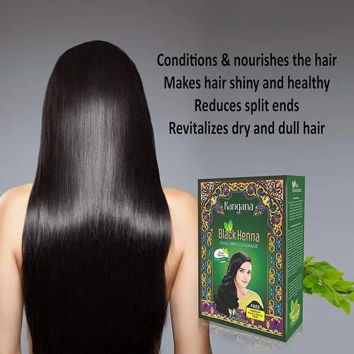 Miniatura 8 de Henna negra en polvo natural Cobertura de cabello gris Amla y aloe vera 6 bolsas, libre de artificiales Kangana