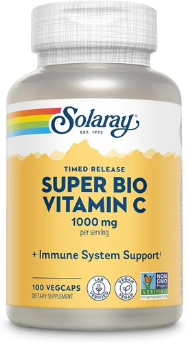 SOLARAY Vitamina C tamponada Super Bio de 1000 mg, vitamina C de liberación temporal de dos etapas con bioflavonoides, suplemento de apoyo