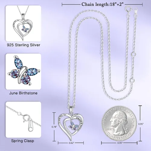 Miniatura 4 de Iefil Regalos de joyería para mujer Collares de plata de ley 925 con piedra natal de mariposa para mujeres, Día de la Madre, regalos de cumpleaños
