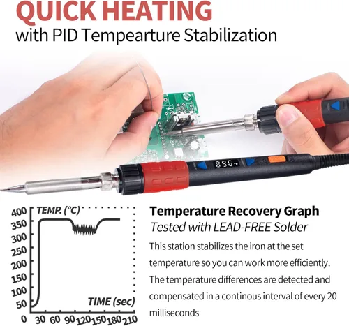 Miniatura 3 de YIHUA Soldador 928D-III, alta potencia de 110 W, pantalla totalmente digital °F /°C- Herramienta de soldadura de control de temperatura, precisa 194