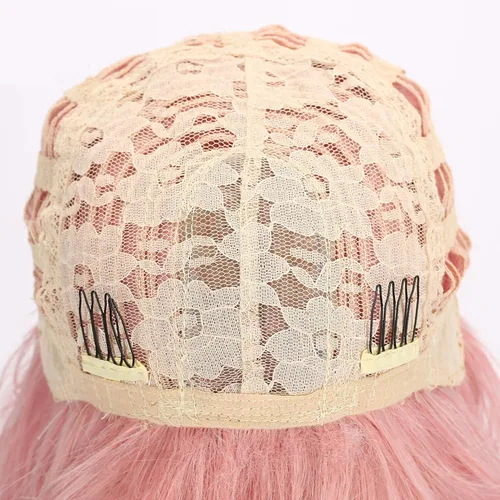 Miniatura 7 de VCKOVCKO Peluca natural ondulada rosa pastel, pelucas coloridas con flequillo de aire, pelucas cortas estilo Bob para mujer, pelucas largas hasta