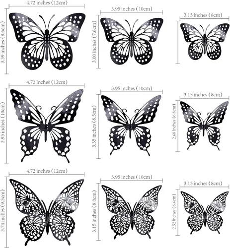 Miniatura 2 de Gyufise Paquete de 36 adornos de mariposa 3D con láser negro para cupcakes, decoración hueca para cumpleaños, boda, fiesta de hadas, calcomanías