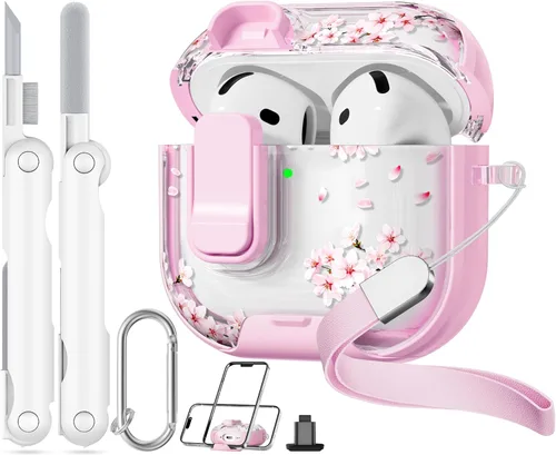 Miniatura 12 de con bloqueo de seguridad para funda de AirPods Pro 2ª 1ª generación, funda transparente floral linda para AirPods Pro 2 con soporte para teléfono