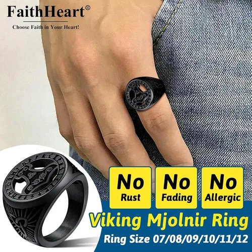 Miniatura 2 de FaithHeart Viking Vegvisir Pirate Compass Anillos, Acero Inoxidable Chapado en Oro de 18K Símbolo nórdico Vintage Joyería Personalizada Personalizada