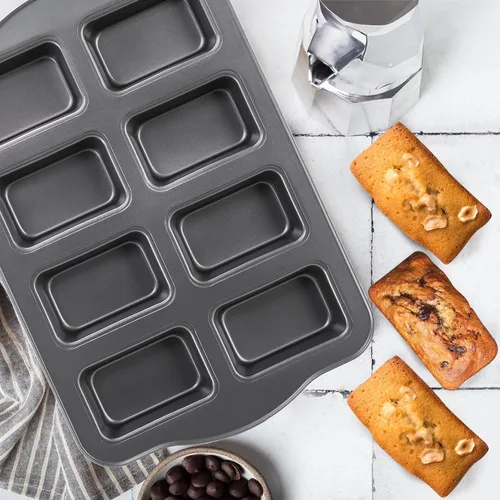 Miniatura 4 de Lawei Paquete de 2 mini moldes para pan de 8 cavidades, moldes pequeños antiadherentes para pan, moldes rectangulares de acero al carbono para pan