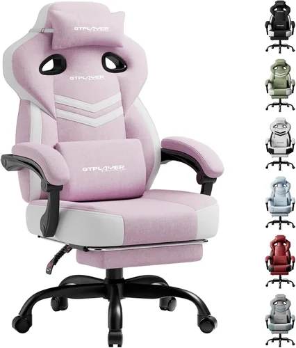 GTPLAYER Silla para videojuegos, silla de computadora con reposapiés y soporte lumbar para adultos, asiento reclinable grande y alto giratorio de