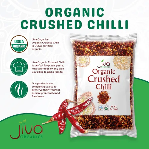 Miniatura 3 de Jiva Organic Chili Flakes Bolsa de 7 onzas – Pimiento rojo triturado de calor medio, 100% natural y sin OMG