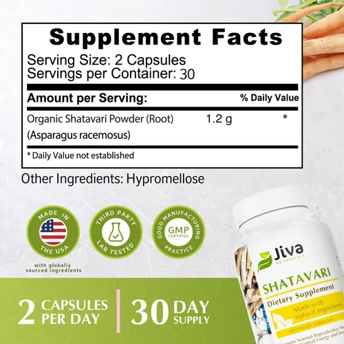 Miniatura 4 de Jiva Botanicals Shatavari Cápsulas para mujeres – 1,200 mg de polvo orgánico Shatavari para el equilibrio hormonal, salud reproductiva de la mujer