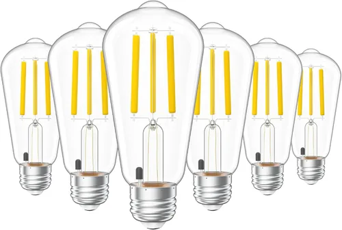 Paquete de 6 bombillas LED Edison vintage residenciales para interiores del atardecer al amanecer, equivalente a 75 W, 850 lúmenes, filamento ST58