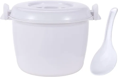 Miniatura 8 de FEESHOW Arrocera portátil de microondas de grado alimenticio con paleta de arroz, color blanco, pequeño