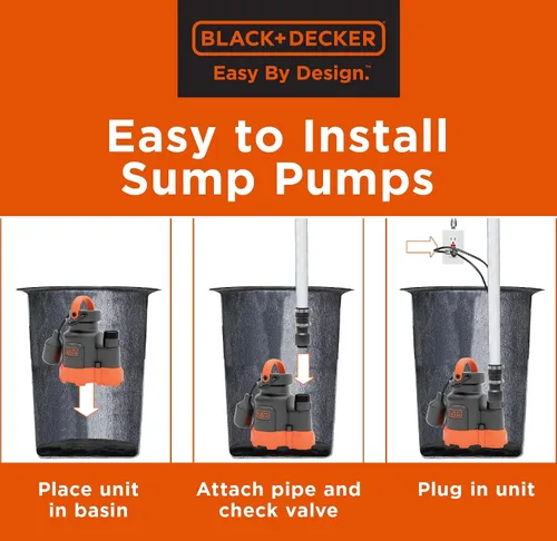Miniatura 3 de Black+Decker Bomba sumergible de sumidero de 1/3 HP, bombas de hasta 2500 GPH