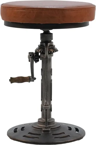 Miniatura 9 de LOKKHAN Taburete de bar industrial vintage estilo steampunk americano, estilo retro, base de hierro fundido giratoria, parte superior de cuero