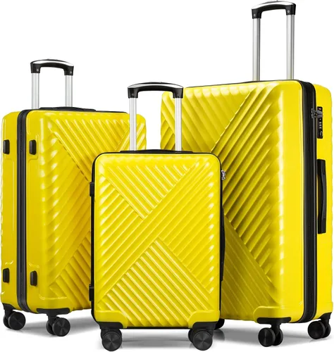 SunnyTour Juego de equipaje expandible con ruedas giratorias dobles, juego de maletas rígidas de 3 piezas para viajes familiares y amigos, Amarillo