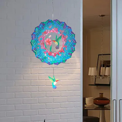 Miniatura 6 de Molinillos de viento colgantes, molinillo de viento cinético de colibrí 3D de 12 pulgadas para decoración de patio y jardín, acero inoxidable