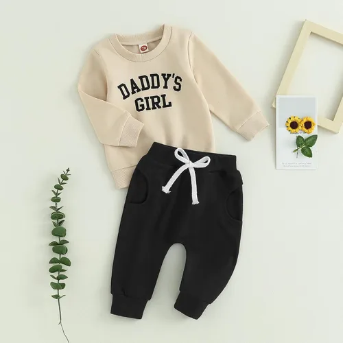 Miniatura 2 de Daddys - Conjunto de sudadera con cuello redondo y pantalones deportivos para niñas pequeñas para otoño e invierno